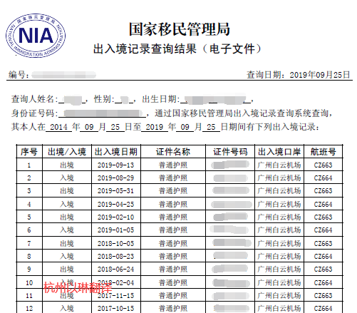 出入境记录翻译请找以琳杭州翻译公司